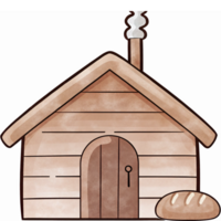 Cute Cartoon Wooden House with Chimney and Loaf of Bread on Transparent Background png