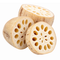 Fresh Lotus Root Slices with Unique Circular Patterns on Transparent Background png