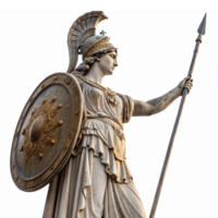 Majestic Athena Statue with Shield and Spear in Classical Design on Transparent Background png
