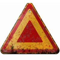 oxidado Atenção placa com amarelo e vermelho triângulo Projeto para tráfego segurança formulários png