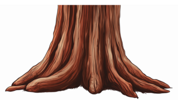 Detailed Realistic Tree Trunk Base with Root Texture and Natural Brown Hue on Transparent Background png