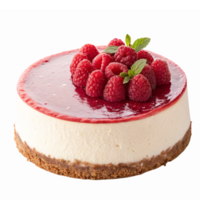 Delicious Raspberry Cheesecake with Fresh Berries and Mint Garnish on Transparent Background png