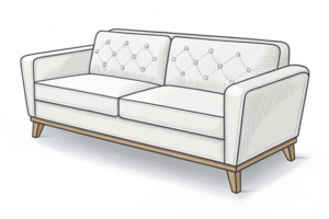 Elegant White Couch with Button Detailing for Modern Living Room Interior Design png