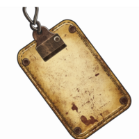 Vintage Blank Name Tag with Clip and Worn Edges for Customizable Labeling and Identification png