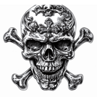 Intricate Skull and Crossbones Design with Floral Details for Tattoo and Apparel Use png