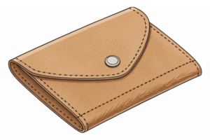 Tan Leather Wallet with Button Closure and Stitching for Accessories and Fashion Design png