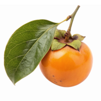 Ripe Persimmon with Green Leaf Isolated on Transparent Background for Culinary Design Projects png