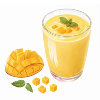 Refreshing Mango Smoothie with Fresh Mango Chunks and Mint Leaf on Transparent Background png