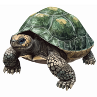 Realistic Green Tortoise Illustration with Detailed Shell and Unique Texture on Transparent Background png