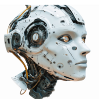 Futuristic Robot Head with Advanced Sensors and Mechanical Features in High Detail png