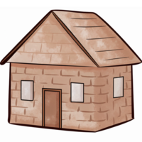 Charming Cartoon Style Brown Cottage with Shingle Roof and Windows for Creative Design Projects png