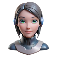 elegant minimalist Robot head, female android, realistic features authentic png