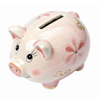 Adorable Ceramic Piggy Bank with Floral Design for Savings and Financial Education png