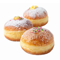 Delicious Round Donuts with Colorful Sprinkles and Icing on a Transparent Background png