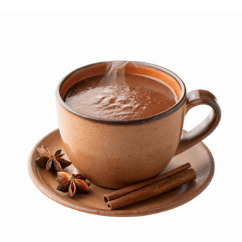 dämpfen heiß Schokolade im Keramik Becher mit Zimt Stöcke und Star Anis auf Untertasse png