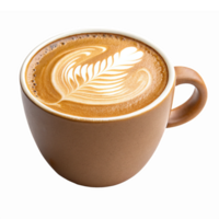 Coffee Cup with Latte Art Featuring Leaf Design on Creamy Surface for Beverage and Cafe Designs png