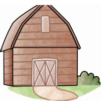 Rustic Wooden Barn with Greenery and Pathway on Transparent Background png
