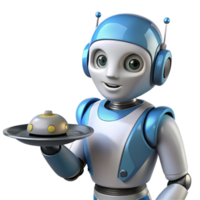 elegant traditional AI robot assistant, humanoid, serving tray high quality png