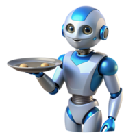 dramatic vintage AI robot assistant, humanoid, serving tray authentic png