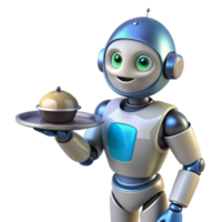 beautiful abstract AI robot assistant, humanoid, serving tray 4K png