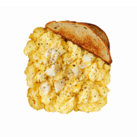 Savory Scrambled Eggs with Toast on Transparent Background Ideal for Breakfast Menus and Recipes png