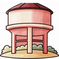 Water Tank Illustration with Greenery and Detailed Design for Environmental Projects png