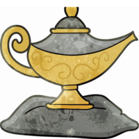 Golden Magic Lamp with Ornate Design on Stone Base for Fantasy and Adventure Themes png
