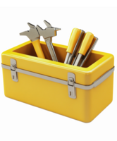 Yellow Toolbox with Wrenches and Calipers for Home Improvement and DIY Projects png