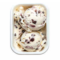 Delicious Chocolate Chip Ice Cream in Container with Scoops on Transparent Background png