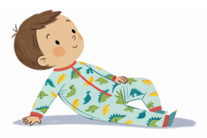 Playful Child in Dinosaur Pajamas Relaxing on Floor png