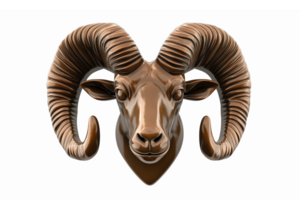 Realistic 3D Illustration of a Ram Head with Curved Horns on Transparent Background png