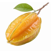 Fresh Ripe Starfruit Whole with Leaf Isolated on Transparent Background png