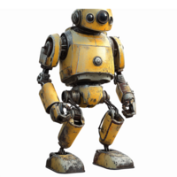 Vintage Yellow Robot Character with Metallic Details and Whimsical Design for Animation Projects png