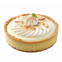 Delicious Lemon Meringue Tart with Whipped Cream and Almond Topping on Transparent Background png