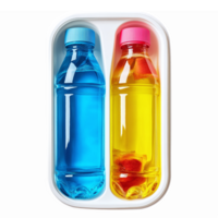 Colorful Beverage Bottles in Transparent Container for Refreshment and Hydration png