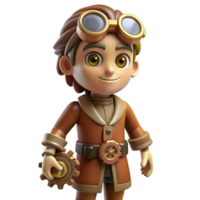 serene minimalist Steampunk character with gears and goggles, high resolution png
