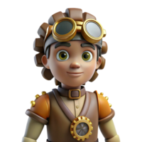extraordinary minimalist Steampunk character with gears and goggles, detailed png