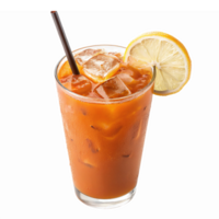 Iced Tea with Lemon Slice and Straw Refreshing Beverage for Summer Enjoyment png