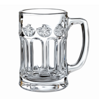 Crystal Clear Beer Mug with Decorative Pattern and Large Handle for Refreshing Beverages png