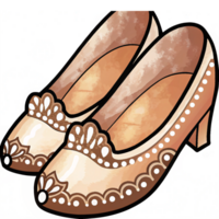 Elegant Beige High Heel Shoes with Intricate Lace Pattern and Pearls on Transparent Background png