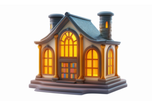 Charming Cozy Library Building with Warm Lighting and Detailed Architecture png
