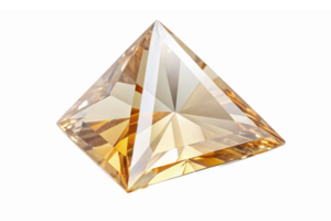Golden Pyramid Gemstone with Faceted Surface Displaying Elegant Reflections and Transparency png