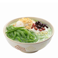 Delicious Bowl of Green Cendol Dessert with Toppings Coconut Milk Pandan Jelly and Red Beans png