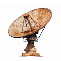 Rustic Satellite Dish with Large Parabolic Reflector and Support Structure on Transparent Background png