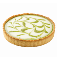 Decorative Matcha Green Tea Tart with Swirled Cream Pattern and Shortbread Crust png
