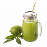 Fresh Green Smoothie in Mason Jar with Lime and Leaves on Transparent Background png