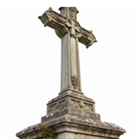Intricate Stone Cross Monument with Celtic Design and Detailed Carvings on a Transparent Background png