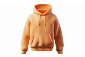 Stylish Orange Hoodie 3D Render with Front Pocket and Adjustable Drawstrings png