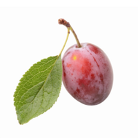 Fresh Juicy Plum with Green Leaf on Transparent Background Suitable for Culinary Use png