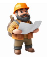 Friendly Construction Worker Holding Blueprints with Hard Hat and Backpack for Building Projects png